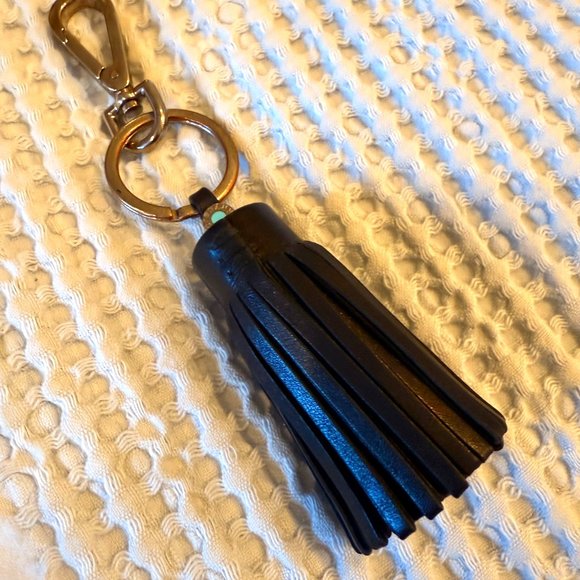 Tiffany & Co Black Leather Key Chain with Tassel